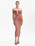 Diynav Fashion Dress Elegant V-Neck Sexy Hot Diamond Into Shoulder Sleeve Banquet Dress Bodyd Women