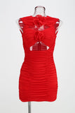 Diynav Women's New Sexy Hollow Sleeveless Dress Flower Decoration Folding Ass Dress Dress Dress