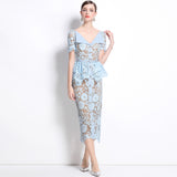 Diynav Niche Temperament Thousands Of Gold Windy Collar Short-Sleeved Lace Waist Dress Dress With Belt