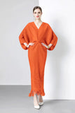 Diynav Dress 2025 Summer New Temperament Relaxed Bat Sleeve V Collar Thin Fish Tail Folded Long Dress