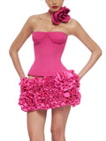 Diynav Three-Dimensional Flower Sexy Strapping Bra Two Sets Of Tight Floral Skirt Ultra-Short Skirt Dinner Skirt Dress