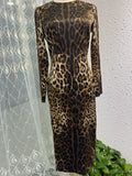 Diynav Print Long-Sleeved Silk-Covered Ass Skinny Sexy Open-Fork Pencil Dress Autumn Women's Dress New 2025