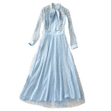 Diynav Long Sleeve Temperament Fashion Water-Soad Hook Flower Blue Dress 2025 Spring And Summer New Women's Clothing