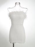 Diynav Cross-Border Women's Sexy Bareback Ostrich Hairy Twilight Dress Temperament Squints