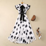 Diynav V-Neck Long-Sleeved Lace Splicing Black Irregular Swing Dress Spring And Summer Women's New 2024