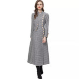 Diynav Collar Long Sleeve Lattice Thousand Bird Print Single Row Buckle Long Coat Women's Autumn And Winter New 2024