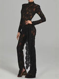 Diynav Burst New Hot Babes Sexy Lace Hollow Horn Sleeves To Repair Jumpsuit Jumpsuit Woman