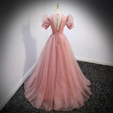 Diynav Evening Dress Dress Female Solid Color Host V Lead French Princess Vocal Art Test Solo Performance Dress Pink
