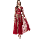 Diynav V-Neck Seven-Sleeve Embroidered Mesh Dress Dress Spring And Summer Women's New 2024