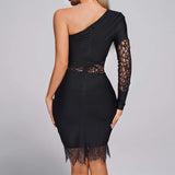 Diynav And Winter New Women's Sexy Lace Single Sleeve Sleeves Hollow Body-Daughter Temperament Bandage Dress Woman