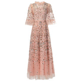 Diynav Embroidery Nails Flying Short-Sleeved Princess Long Apricot Dress Dress Autumn Women's Dress New 2024