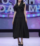 Diynav Niche Design Shoulder Bow Design Feel Dress To The Waist Of The Thin Swing Dress 100-Fold Dress Dress