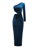 Diynav Women's Slanted Shoulder Long-Sleeved Velvet Fashion Sexy Body Fork Sexy Bag Hip Dress