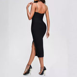 Diynav Chain Slings Wrapped Breast Sexy Night Club Bar Black Dress High Open Banding Dress For Exclusive