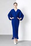 Diynav Dress 2025 Summer New Temperament Relaxed Bat Sleeve V Collar Thin Fish Tail Folded Long Dress