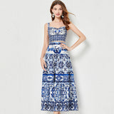 Diynav Blue And White Porcelain Printing Spliced Three-Dimensional Breast Sling Sling Sling Belt + Half-Dress Two-Set Female (With Chest Cushions)