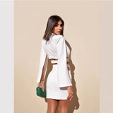 Diynav Women's Sexy Ass Dress Female White High-End Temperament Long-Sleeved Small Suit Dress Skirt