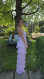 Diynav Halter Pink Layered Long Prom Evening Dresses,Chic Formal Gown HZ1017