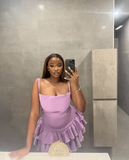 Diynav A-line Spaghetti Straps Tiered Homecoming Dress Party Dress HZ1017