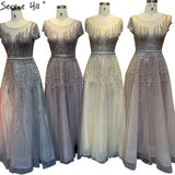 Diynav A-Line Luxury Beading Sparkle Evening Dresses 2025 Dubai O-Neck Cap Sleeves Formal Dress HZ1017