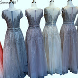 Diynav A-Line Luxury Beading Sparkle Evening Dresses 2025 Dubai O-Neck Cap Sleeves Formal Dress HZ1017