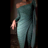 Diynav One Shoulder Mermaid Split Open Evening Dresses Beaded Sexy Party Gowns 2025 For Women Night HZ1017