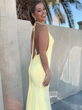 Diynav Yellow Prom Dresses with Leg Slit, Open Back Yellow Formal Evening Dresses HZ1017