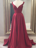 Diynav Line V Neck Burgundy Long Prom Dresses, Off the Shoulder Burgundy Formal Evening Dresses HZ1017