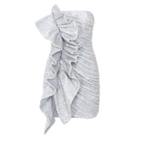 Diynav Women Sexy Bodycon Strapless Mini Ruffle Party Dresses,Shiny Homecoming Dress HZ1017