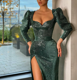 Diynav Sleeves Sequins Mermaid Evening Dresses Sweetheart Vestidos Formales Side Split HZ1017