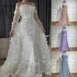 Diynav 3D Flowers Pink Luxury Dubai Evening Dress with Overskirt HZ1017