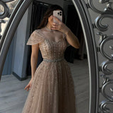 Diynav A Line Beaded Backless Evening Dress Gown HZ1017