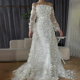 Diynav 3D Flowers Pink Luxury Dubai Evening Dress with Overskirt HZ1017