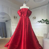 Diynav 3D Flowers Off Shoulder Red Evening Dress HZ1017