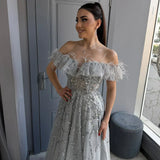 Diynav A-Line Sexy Evening Dresses Gowns Beaded Feather Sparkle Formal Women Party LA71328 HZ1017