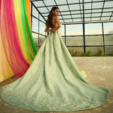 Diynav 3D Leaves Sage Green Dubai Evening Dress with Cape HZ1017