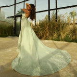 Diynav 3D Leaves Sage Green Dubai Evening Dress with Cape HZ1017