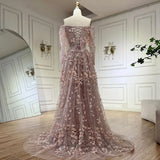 Diynav 3D Flowers Pink Luxury Dubai Evening Dress with Overskirt HZ1017