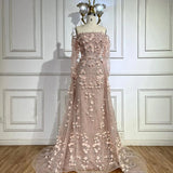 Diynav 3D Flowers Pink Luxury Dubai Evening Dress with Overskirt HZ1017