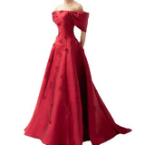 Diynav 3D Flowers Off Shoulder Red Evening Dress HZ1017