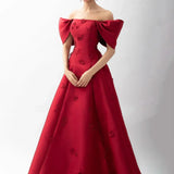 Diynav 3D Flowers Off Shoulder Red Evening Dress HZ1017