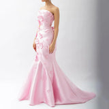 Diynav 3D Flowers Mermaid Evening Dress with Detachable Overskirt HZ1017