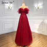 Diynav A-Line Sexy Evening Dresses Gowns Beaded Feather Sparkle Formal Women Party LA71328 HZ1017