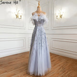 Diynav A-Line Sexy Evening Dresses Gowns Beaded Feather Sparkle Formal Women Party LA71328 HZ1017