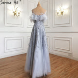 Diynav A-Line Sexy Evening Dresses Gowns Beaded Feather Sparkle Formal Women Party LA71328 HZ1017