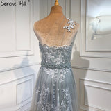 Diynav Grey Mermaid Elegant Evening Dresses Gowns 2025 One Shoulder Lace Sexy Pearls For Women Party HZ1017