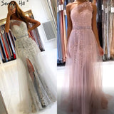 Diynav Grey Mermaid Elegant Evening Dresses Gowns 2025 One Shoulder Lace Sexy Pearls For Women Party HZ1017