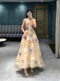 Diynav A-line Tulle Prom Dress with Flowers Formal Evening Dress HZ1017