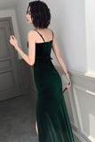 Diynav V Neck Dark Green Velvet Long Prom Dresses, Dark Green Velvet Formal Graduation Evening Dresses HZ1017