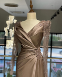 Diynav Arabic Evening Dresses Beaded Appliques Long Sleeves HZ1017